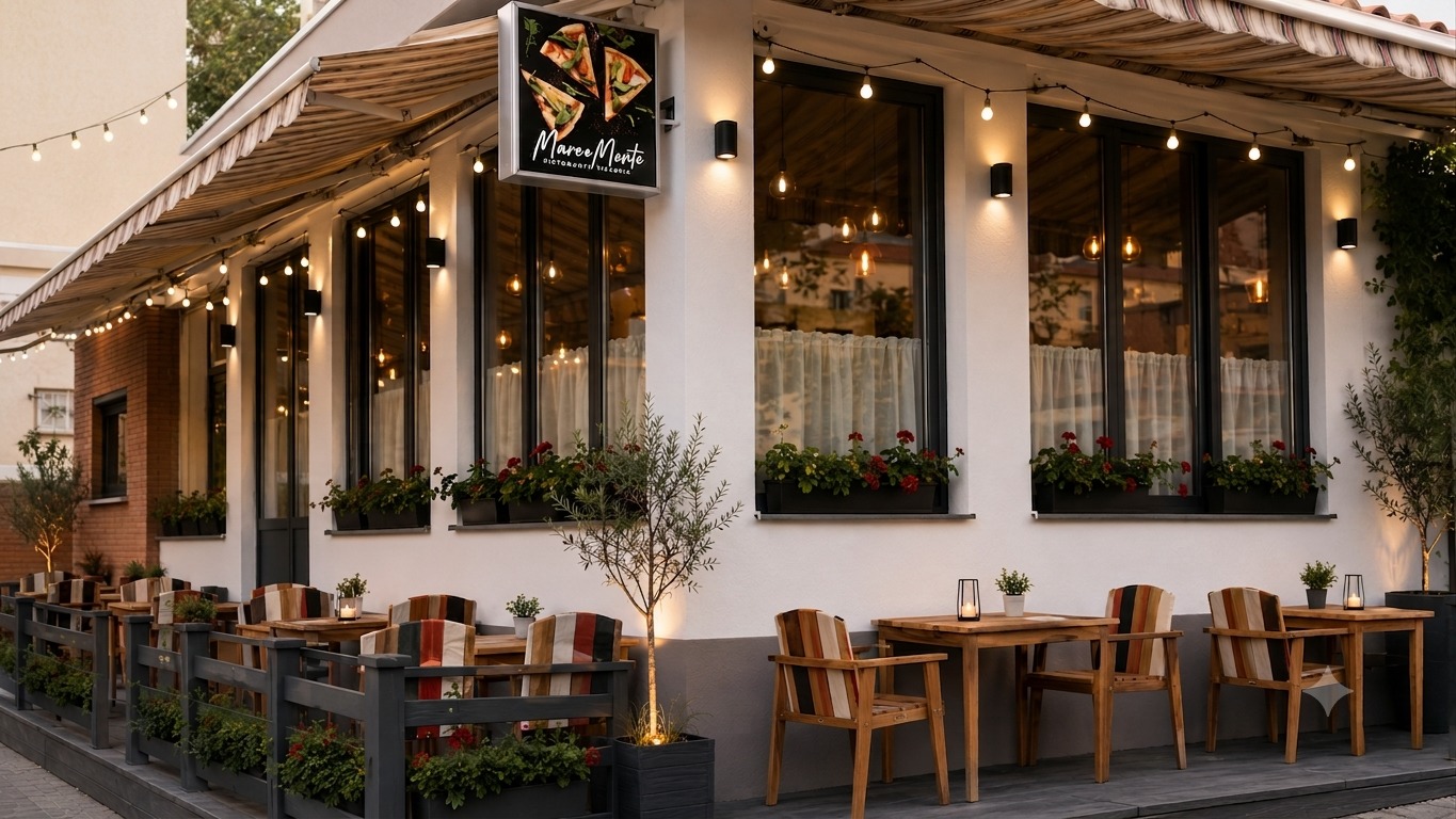 Fațada restaurantului seara